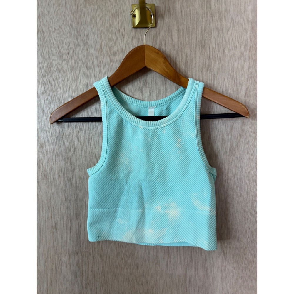 Nikibiki Ribbed Seamless Crop Top Aqua Blue Tie Dye Sleeveless Tank One Size